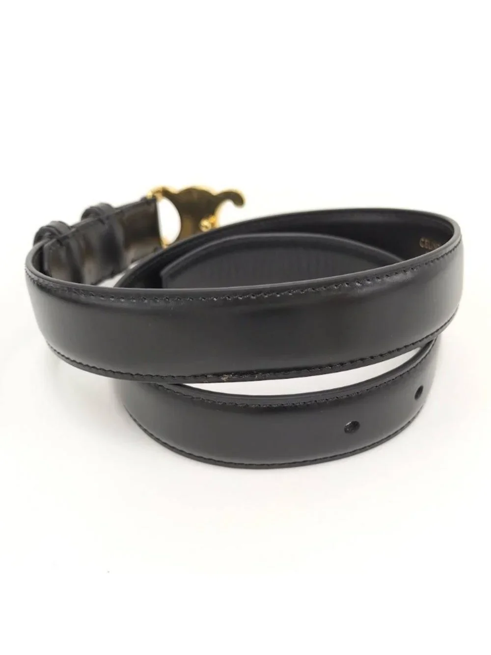 Celine Belt Triomphe Gold Leather Black